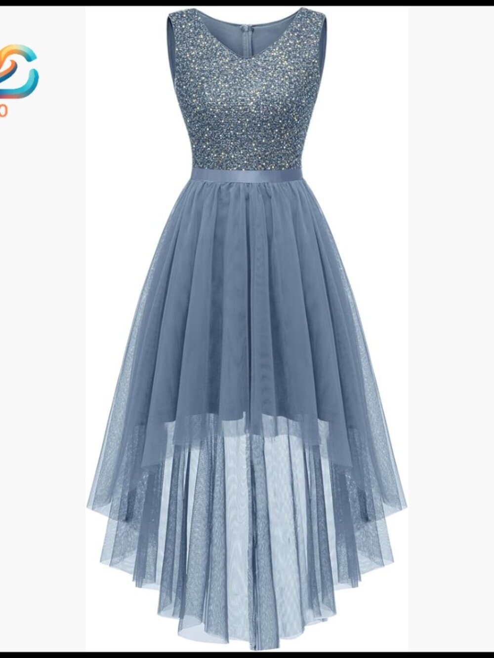 Sequin High Low Formal Dress V Neck Sleeveless Prom Party Wedding Guest